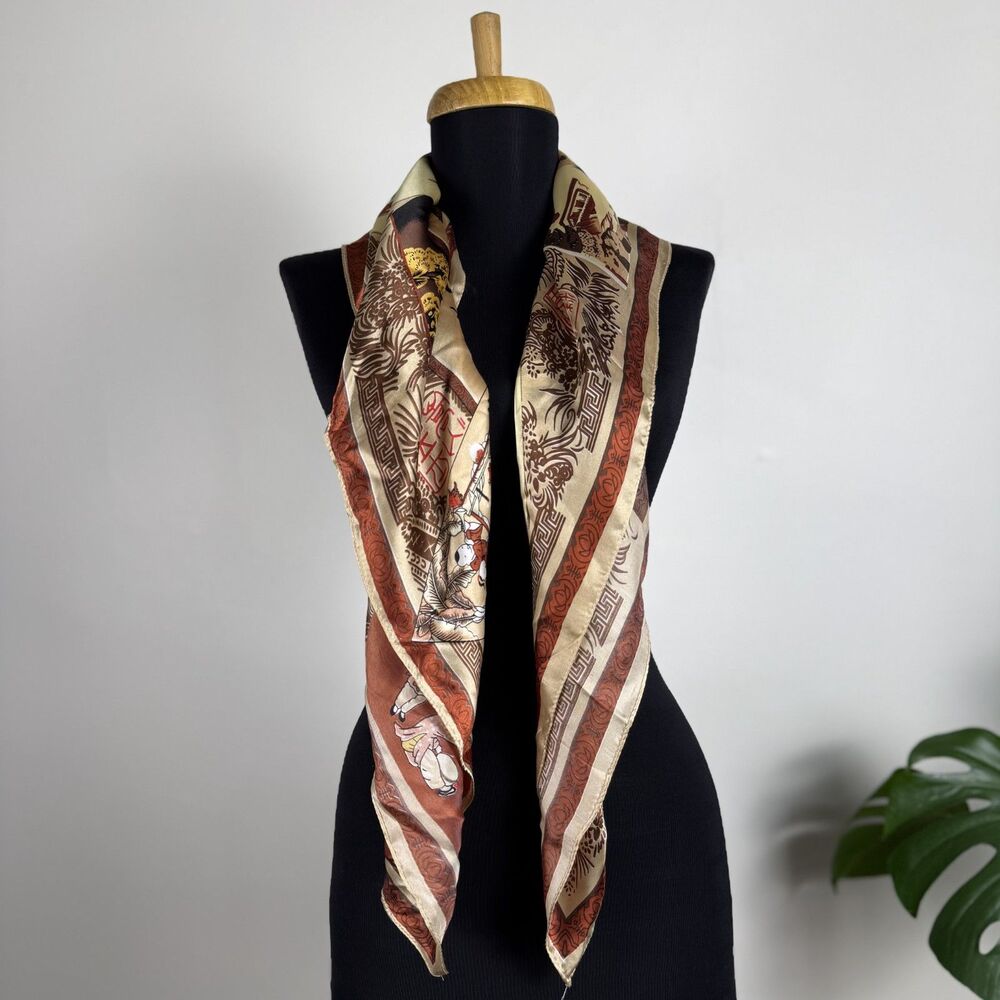 Vintage Mid-Century Chinese Silk Calligraphy Scarf